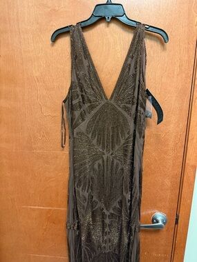 Adrianna Papell Brown Beaded Maxi Dress